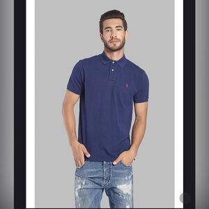 Ralph Lauren Knit Polo Shirt Navy Blue Red Polo large Short Sleeves slim fit‎